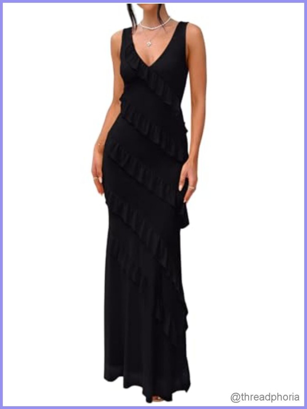 V Neck Ruffle Maxi Dress Bodycon Wedding Guest Cocktail